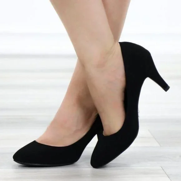Closed Toe Low Mid Heel Dress Velvet Pump - Picture 8 of 16